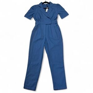 Day+Moon Puff Sleeve Blue Cropped Jumpsuit Size Small